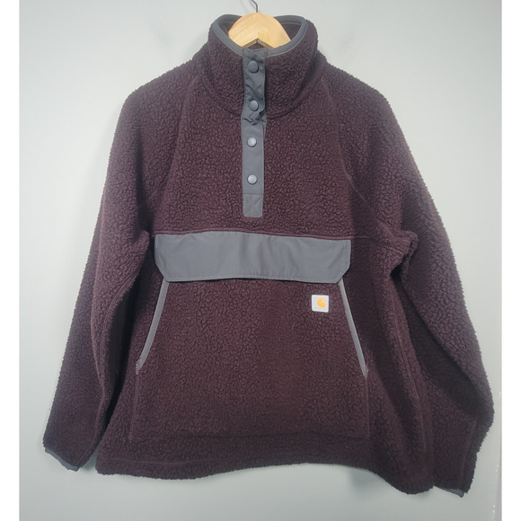 Carhartt Other - Carhartt Fleece Snap Pullover Mens XL Sherpa Relaxed Fit Jacket Grey Plum